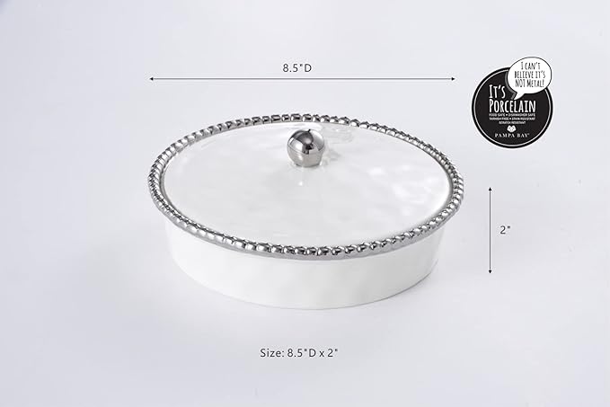 Pampa Bay Salerno Round Covered Baker - White & Gold - Premium Bakeware from Pampa Bay - Just $150! 