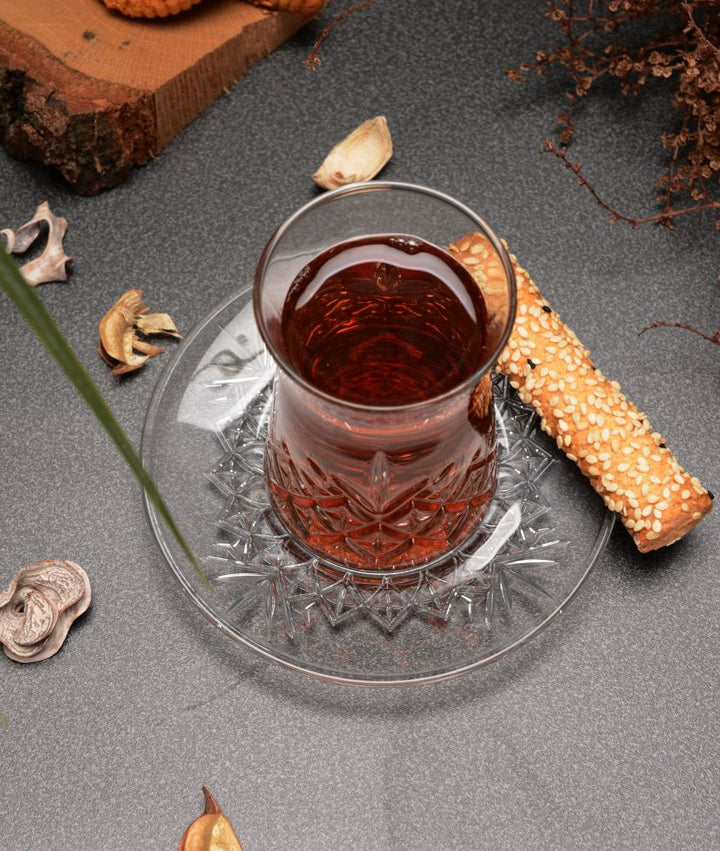 Pasabahce Timeless Set of 6pcs Tea Cups & Saucers 160cc Clear - Premium Tea Istikanas Without Handle from Pasabahce Essentials - Just $65! 