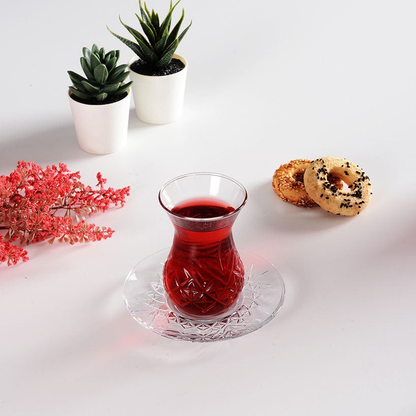 Pasabahce Timeless Set of 6pcs Tea Cups & Saucers 170ml Clear - Premium Tea Istikanas Without Handle from Pasabahce Essentials - Just $65! 