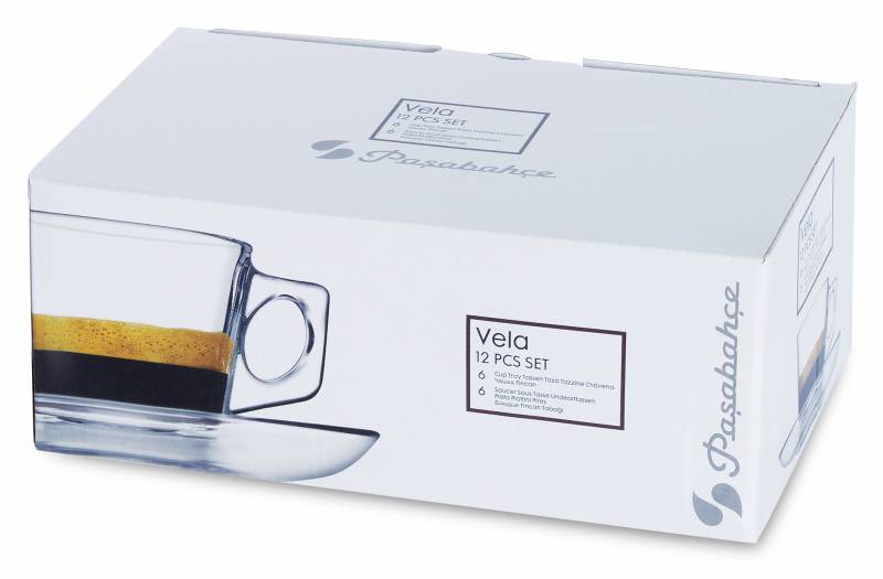 Pasabahce Vela Set of 6pcs Cups and Saucers 80cc Clear - Premium  from Pasabahce Essentials - Just $50! 