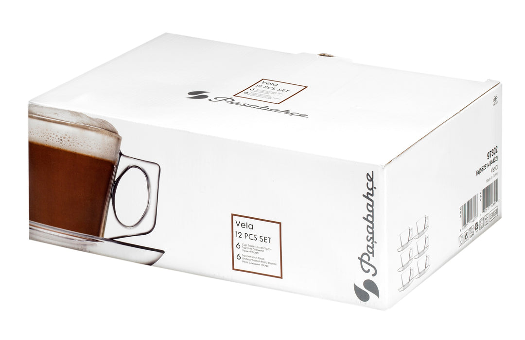 Pasabahce Vela Set of 6pcs Tea Cups & Saucers 195cc Clear - Premium  from Pasabahce Essentials - Just $60! 