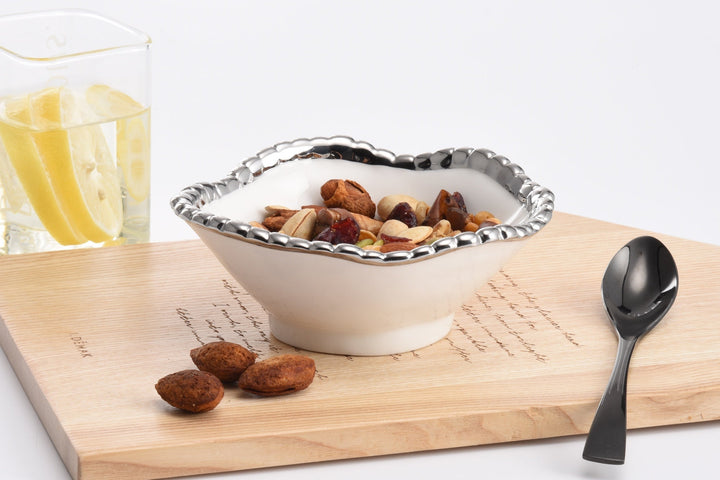 Pampa Bay Salerno Snack Bowl - White & Silver - Premium Bowl from Pampa Bay - Just $75! 