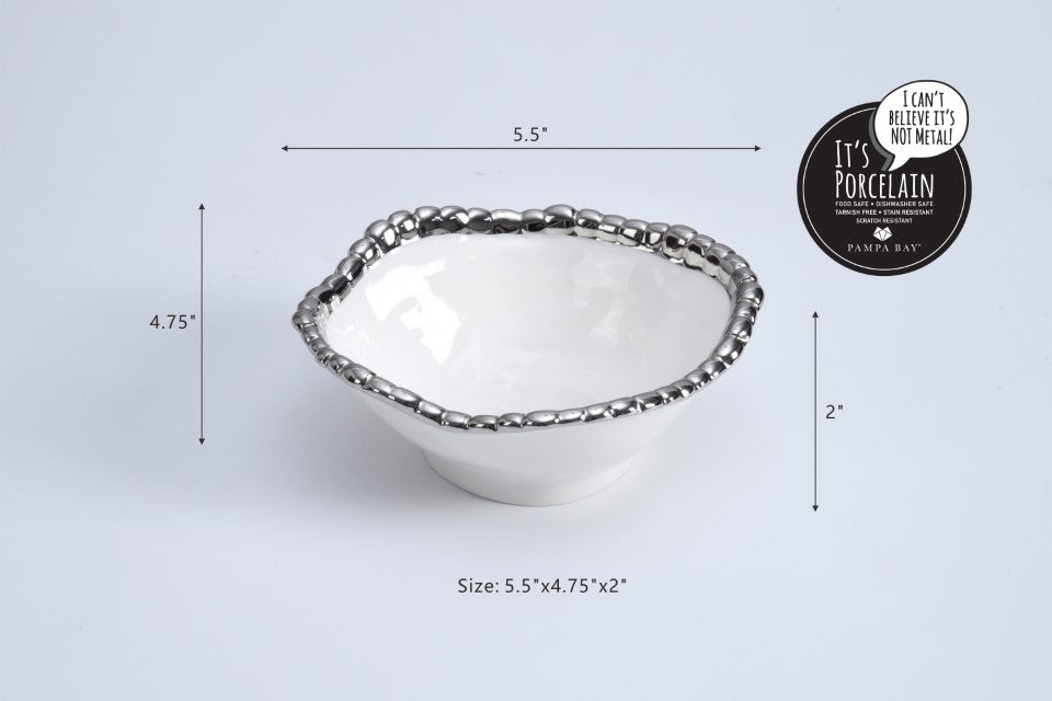 Pampa Bay Salerno Snack Bowl - White & Silver - Premium Bowl from Pampa Bay - Just $45! 