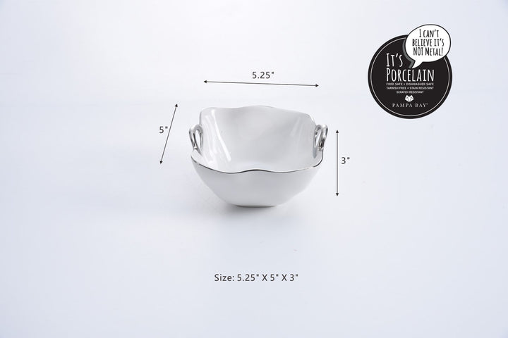 Pampa Bay Snack Square Bowl White & Silver with Handles - Premium Bowl from Pampa Bay - Just $125! 