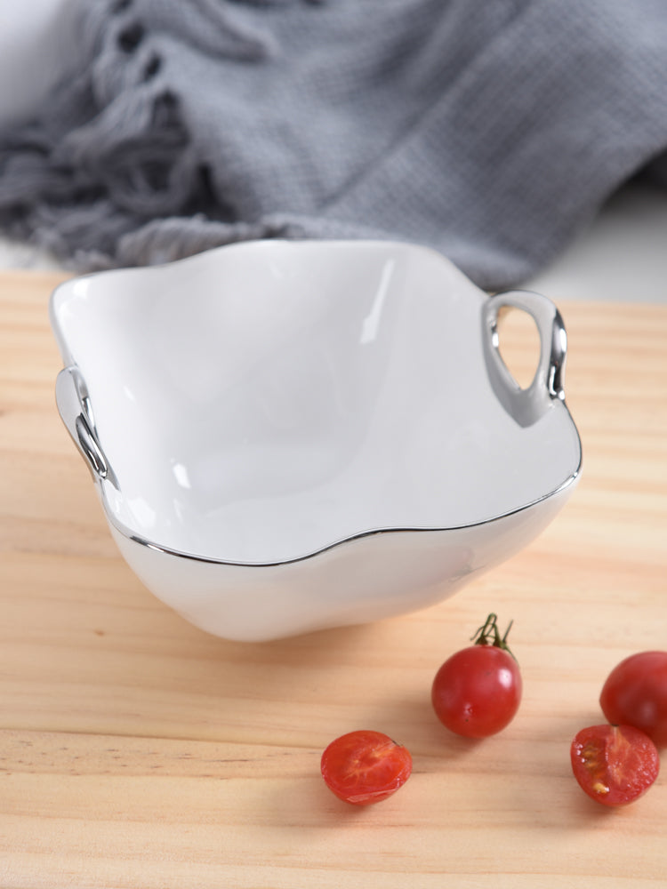 Pampa Bay Snack Square Bowl White & Silver with Handles - Premium Bowl from Pampa Bay - Just $125! 