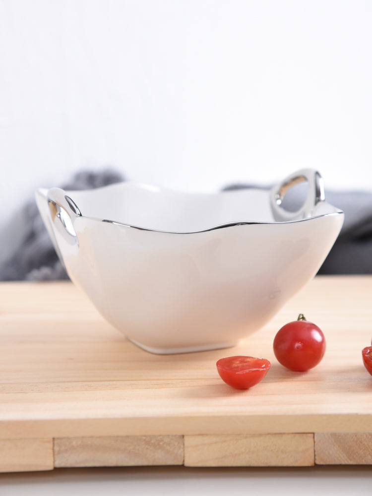 Pampa Bay Snack Square Bowl White & Silver with Handles - Premium Bowl from Pampa Bay - Just $125! 