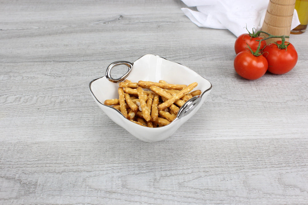 Pampa Bay Snack Square Bowl White & Silver with Handles - Premium Bowl from Pampa Bay - Just $125! 