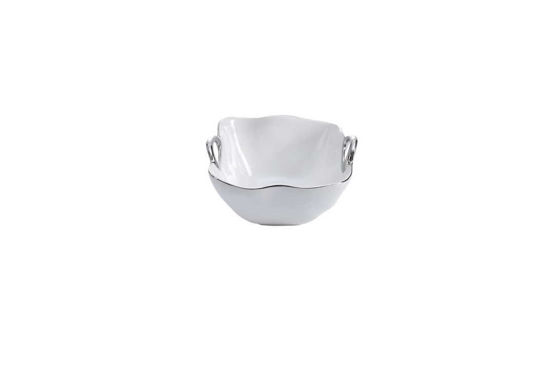 Pampa Bay Snack Square Bowl White & Silver with Handles - Premium Bowl from Pampa Bay - Just $125! 