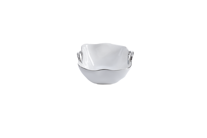 Pampa Bay Snack Square Bowl White & Silver with Handles - Premium Bowl from Pampa Bay - Just $125! 