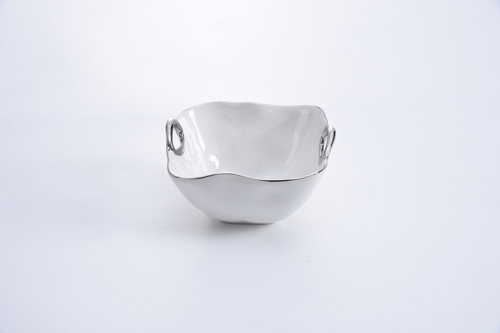 Pampa Bay Snack Square Bowl White & Silver with Handles - Premium Bowl from Pampa Bay - Just $75! 