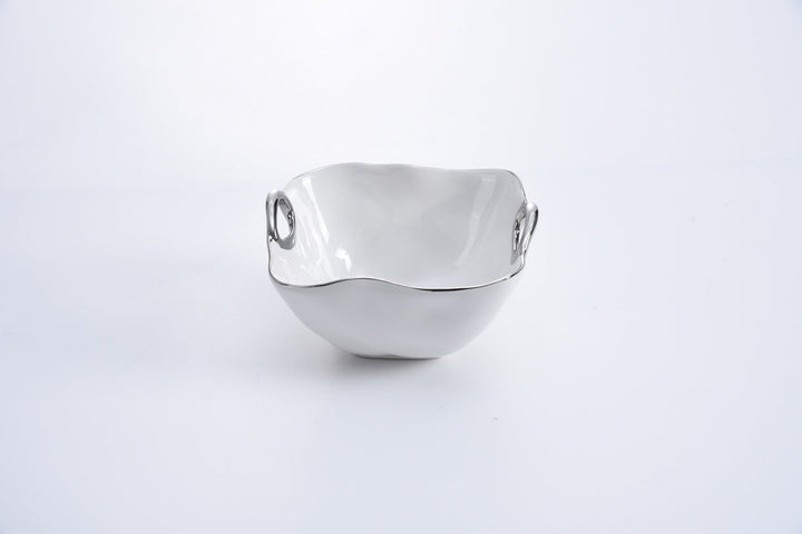 Pampa Bay Snack Square Bowl White & Silver with Handles - Premium Bowl from Pampa Bay - Just $125! 