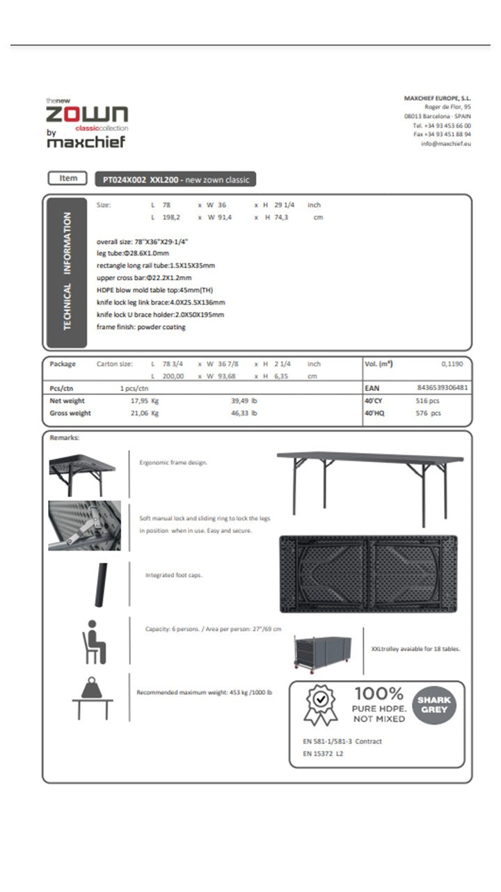 Zown Classic XXL200 Rectangular Table 200cm - Premium  from Zown - Just $505! 