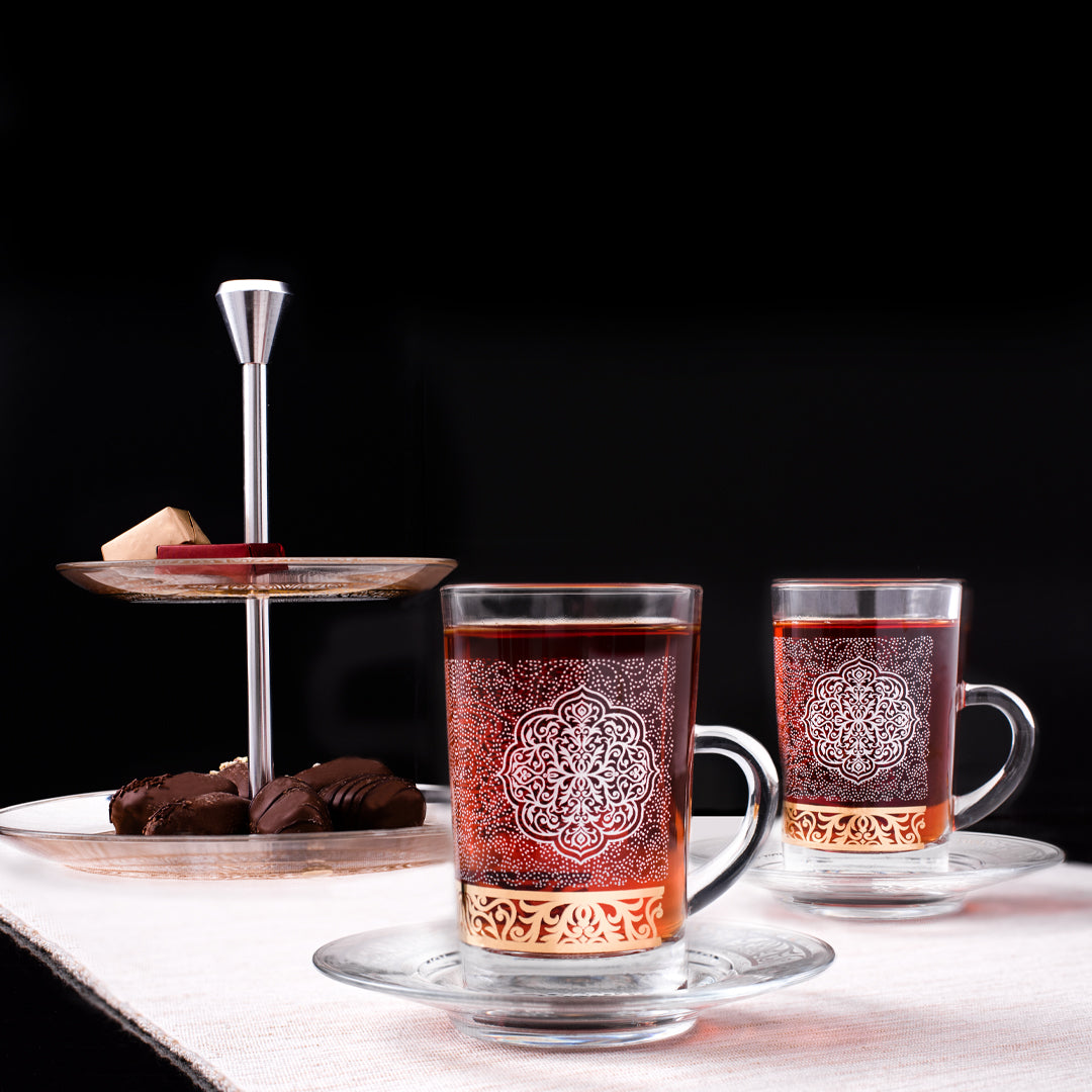 Dimlaj Massar Set of 6 Pcs Tea Cups and Saucers (Gold) - Premium Tea Istikans With Handle from Massar By Dimlaj - Just $210! 