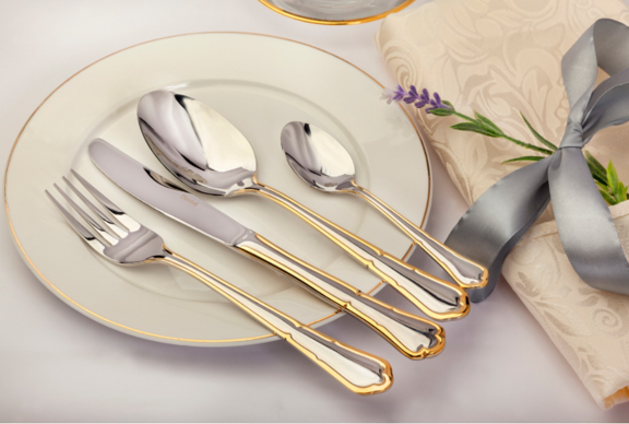 Dimlaj 24 Pcs cutlery Set - silver with gold line premium wooden gift box no - Premium Cutlery from Dimlaj - Just $445! 
