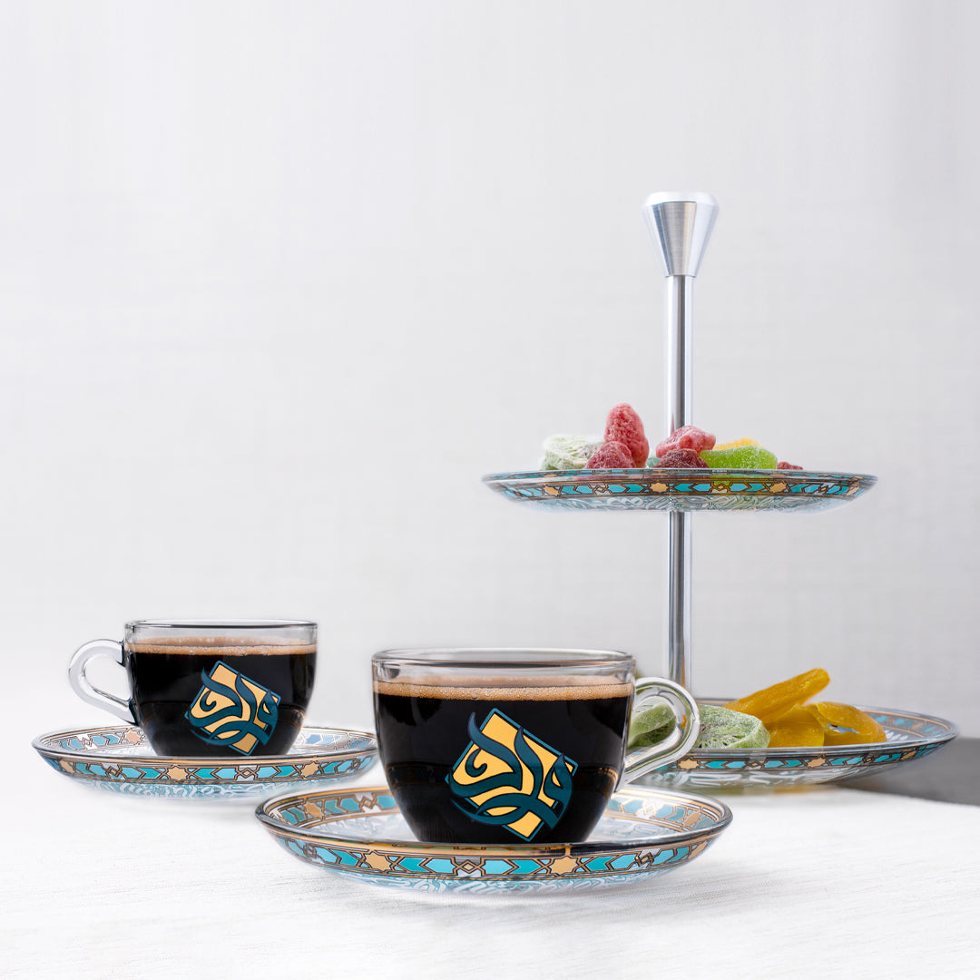 Dimlaj Wurood Set of 6 Pcs Espresso Cups and Saucers (Gold & Green) - Premium Coffee Cups from Wurood By Dimlaj - Just $220! 