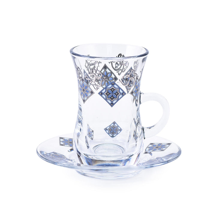 Dimlaj Set of 6 Pcs Tea Istikanas and Saucers (Platinum & Blue) - Premium Gift Sets from Dimlaj - Just $100! 