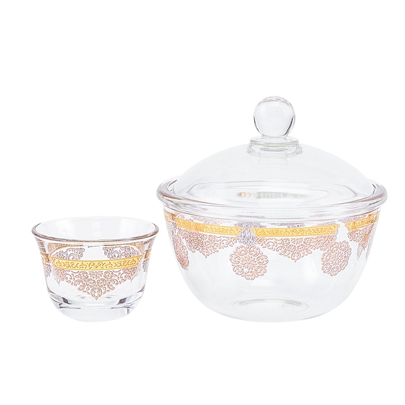 Dimlaj Selena Set of 14 Pcs Cawa Cups and Serving Bowl (Gold & Pink) - Premium Cawa Cups from Selena By Dimlaj - Just $168! 