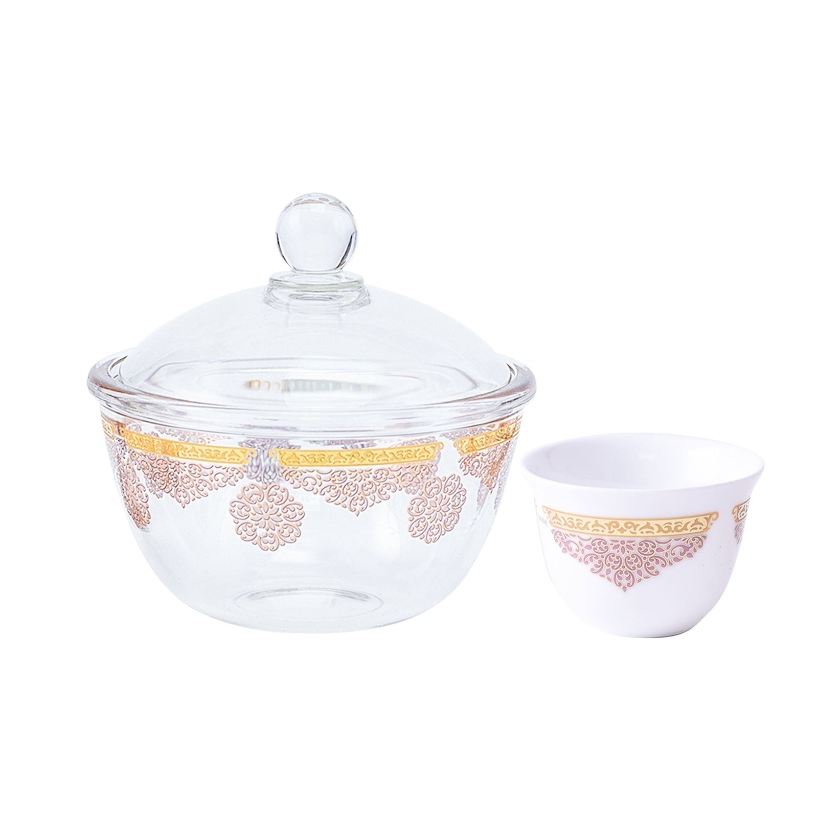 Dimlaj Selena Set of 14 Pcs Cawa Cups and Serving Bowl (Gold & Pink) - Premium Cawa Cups from Selena By Dimlaj - Just $148! 