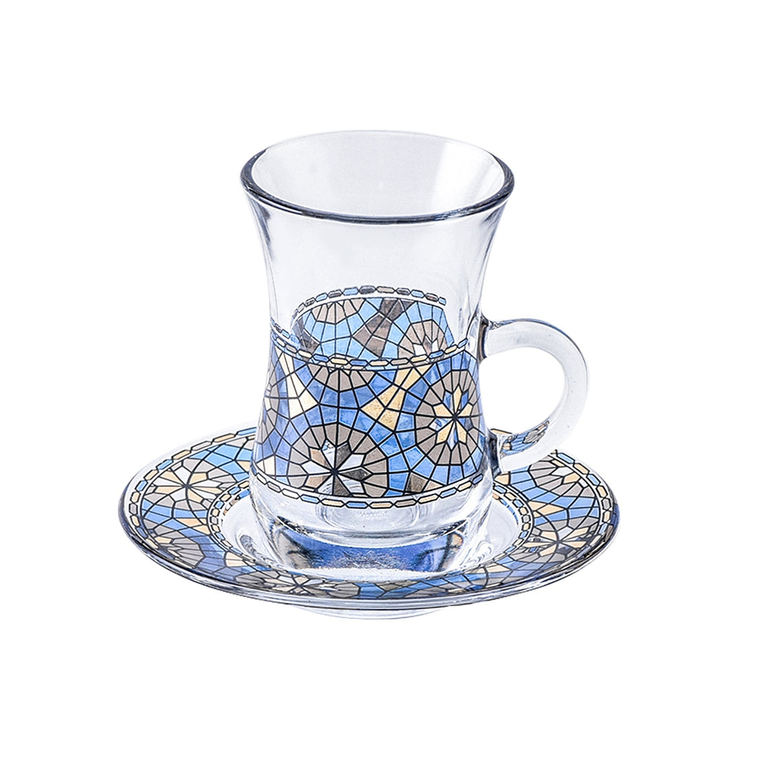 Dimlaj Montage Set of 6 Pcs Tea Istikanas and Saucers (Gold & Blue) - Premium Tea Istikans With Handle from Montage By Dimlaj - Just $170! 