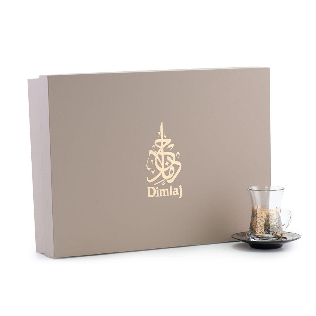 Dimlaj Sana Set of 6 Pcs Tea Istikanas and Saucers (Gold & Platinum) - Premium Tea Istikans With Handle from Sana By Dimlaj - Just $200! 