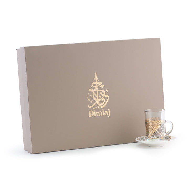 Dimlaj Sana Set of 6 Pcs Tea Cups and Saucers (Gold & Platinum) - Premium Tea Istikans With Handle from Sana By Dimlaj - Just $200! 