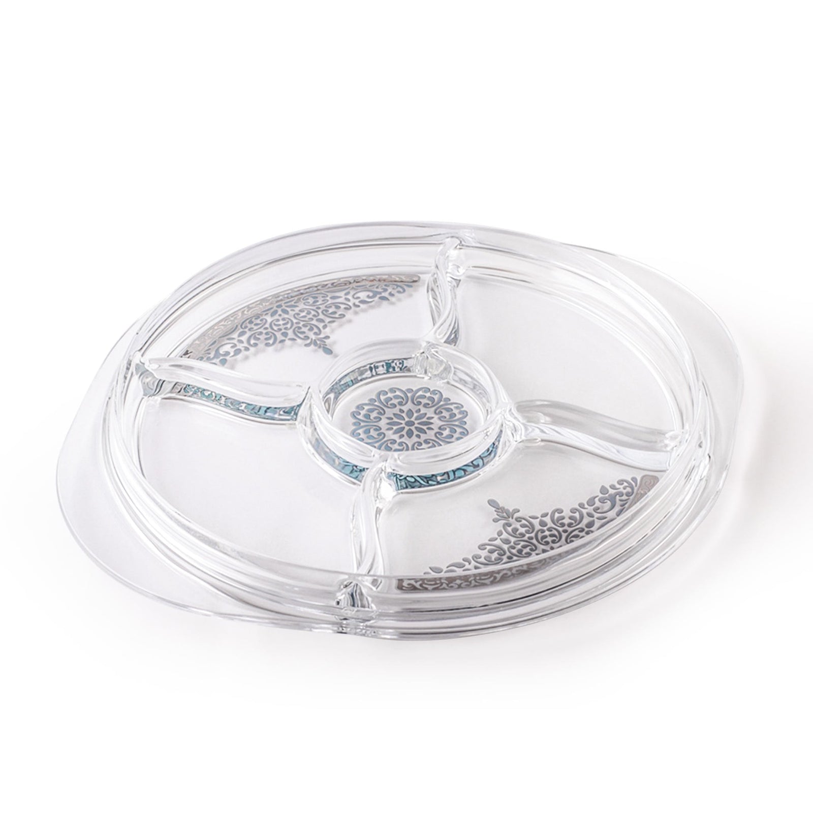 Dimlaj Selena Circular Divider Plate (Platinum & Blue) - Premium Glass Plates from Selena By Dimlaj - Just $48! 