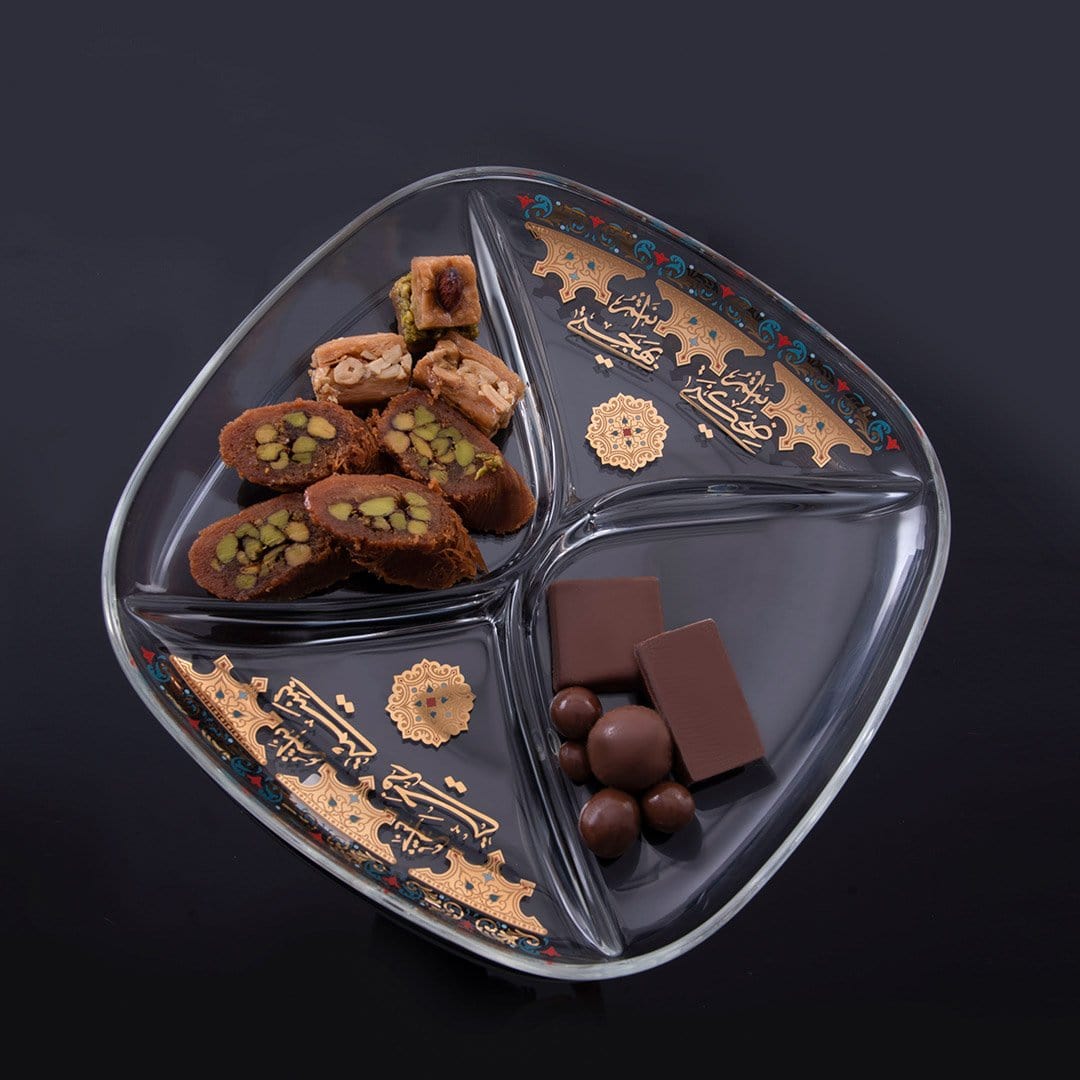 Dimlaj Suroor Divider Plate (Gold) - Premium Glass Plates from Suroor By Dimlaj - Just $160! 