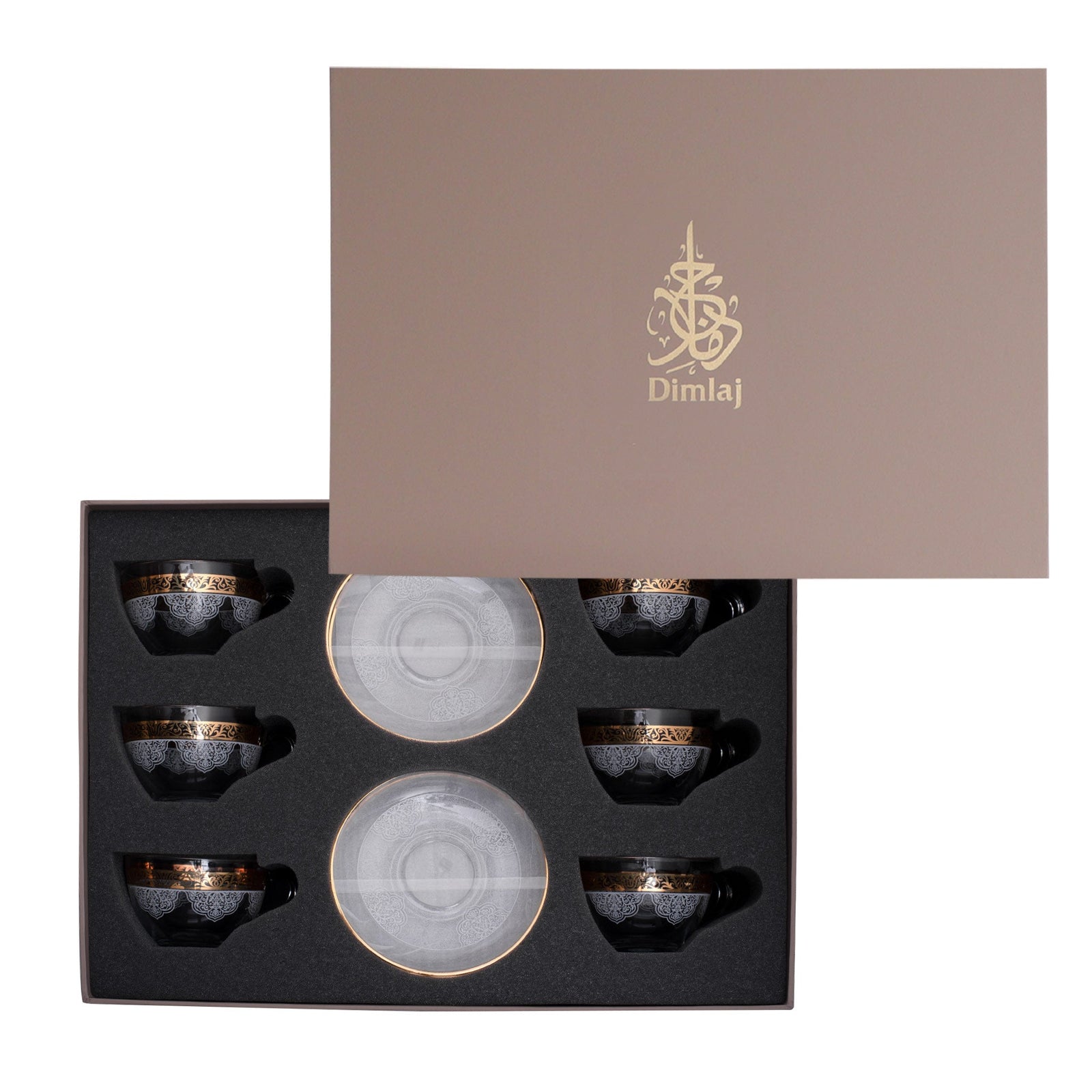 Dimlaj Massar Set of 6 Pcs Tea Cups And Saucers (Gold) - Premium Tea Istikans With Handle from Massar By Dimlaj - Just $210! 
