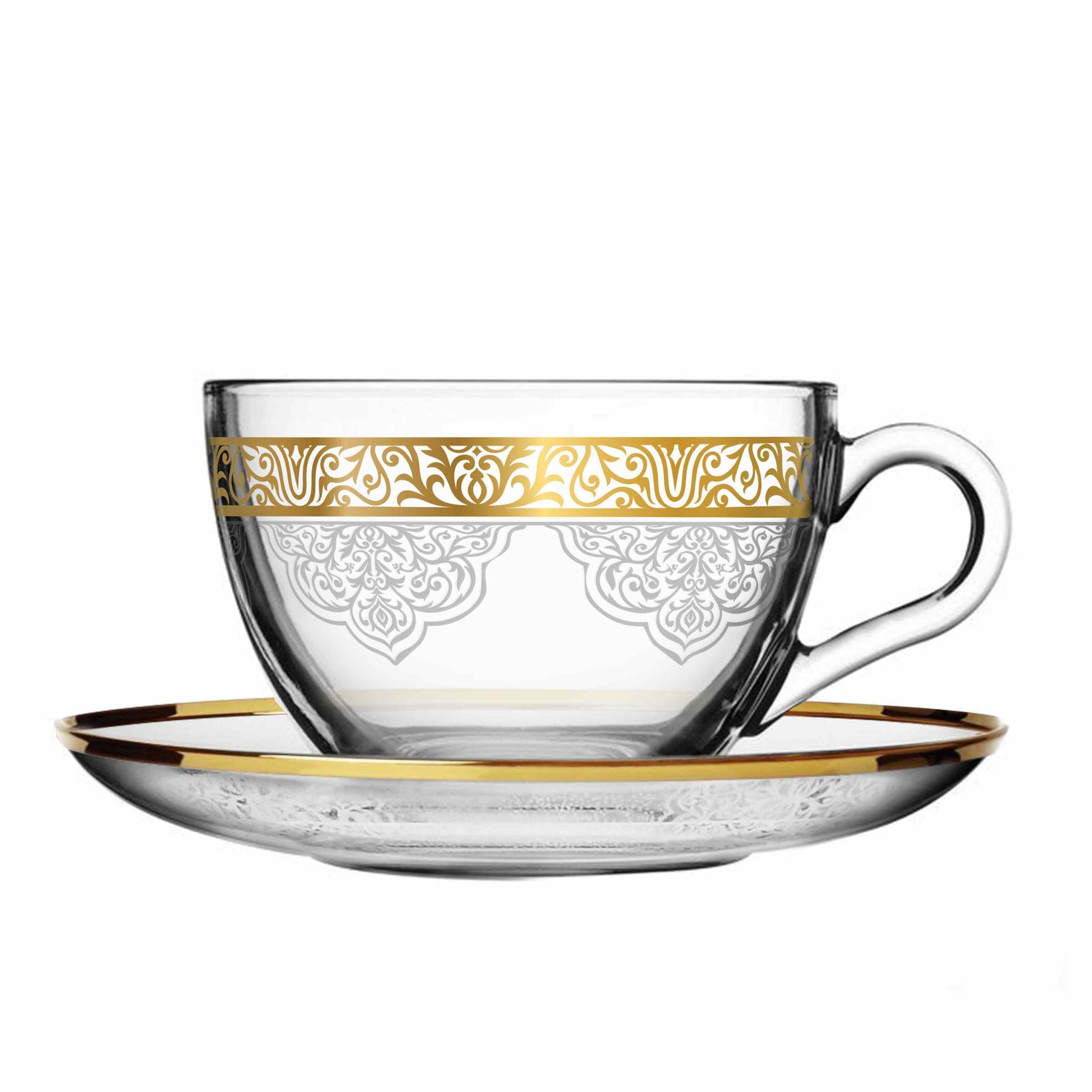 Dimlaj Massar Set of 6 Pcs Tea Cups And Saucers (Gold) - Premium Tea Istikans With Handle from Massar By Dimlaj - Just $210! 