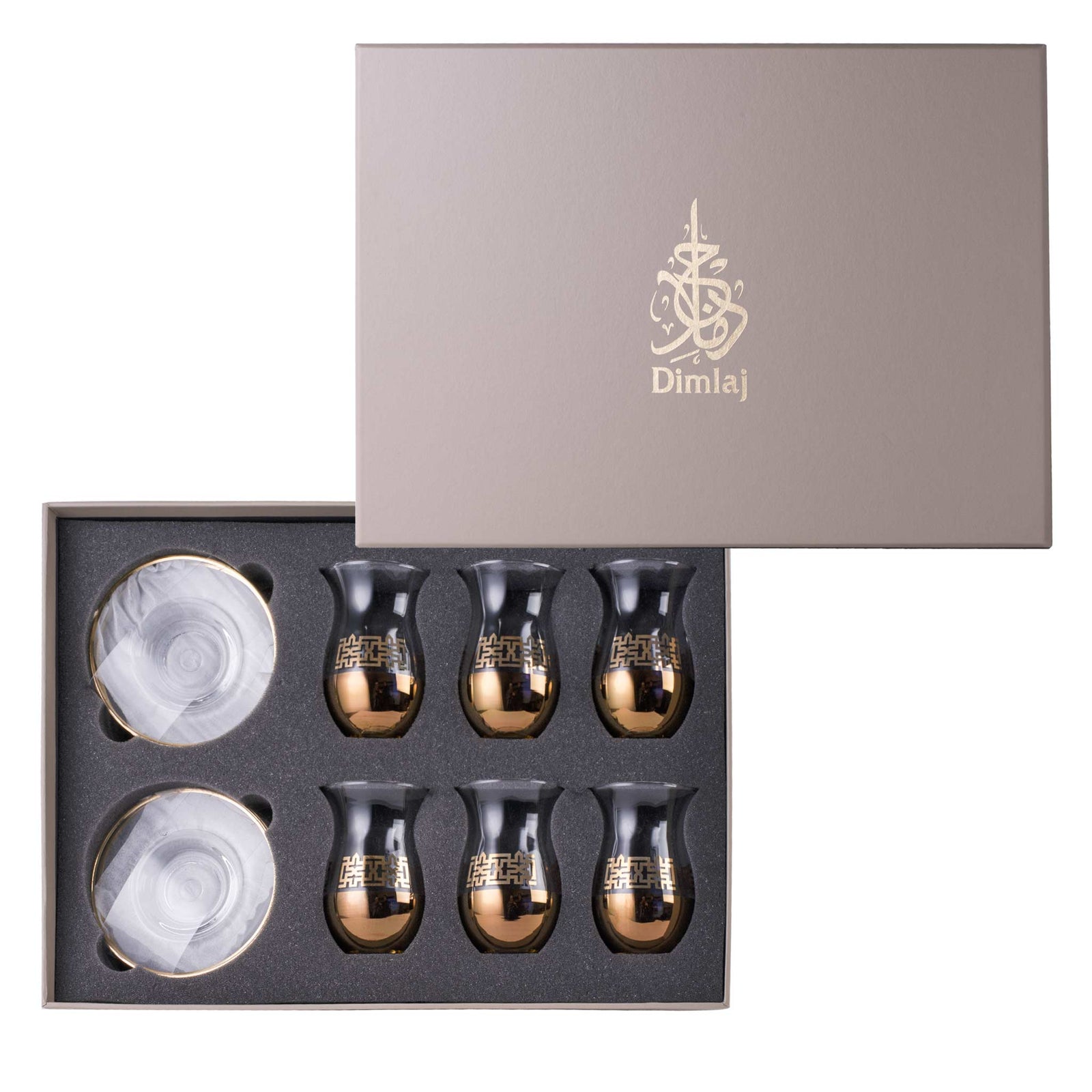 Dimlaj Copper & Gold Set of 6 Pcs Istikanas and Saucers (Gold) - Premium Tea Istikans Without Handle from Copper & Gold By Dimlaj - Just $265! 