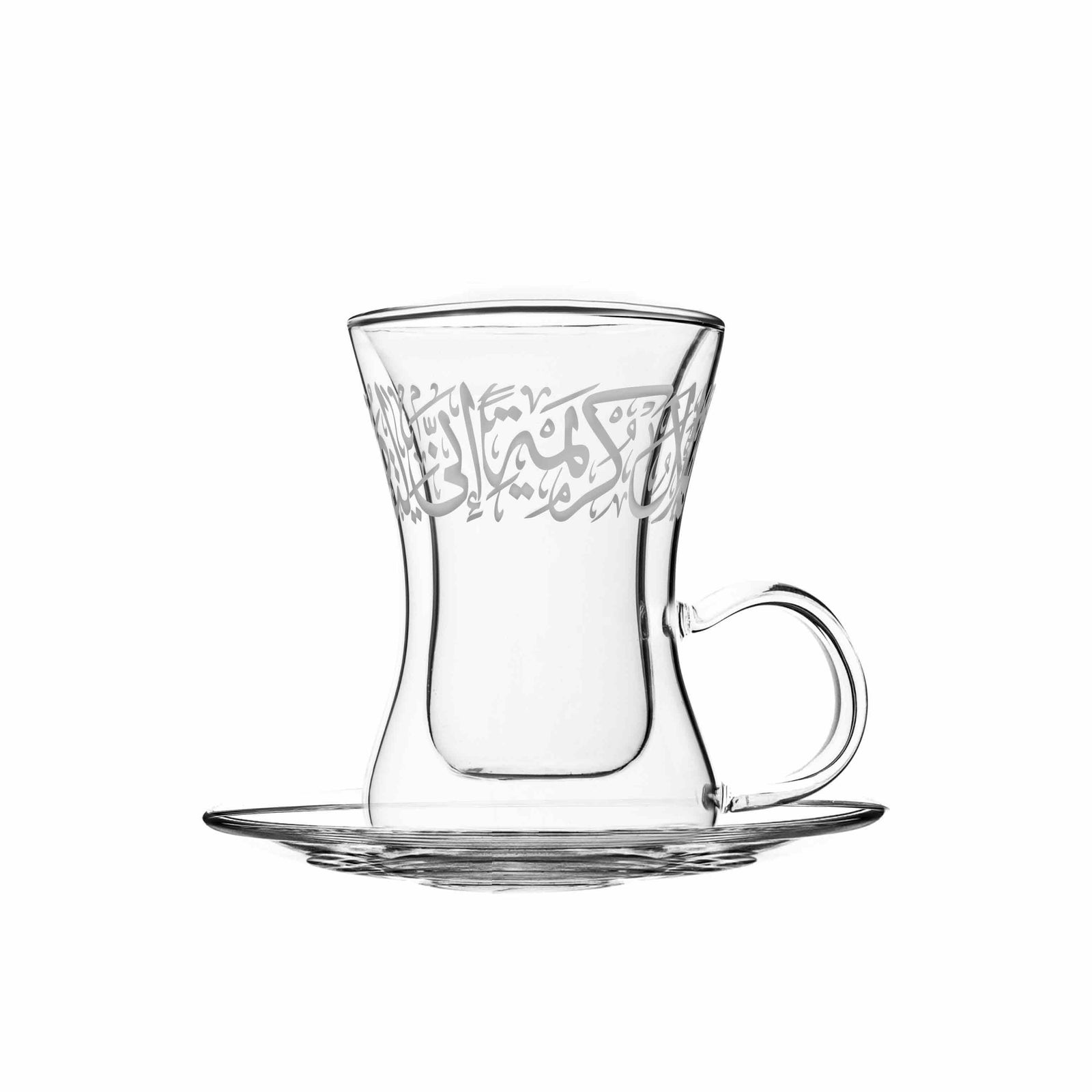 Dimlaj Thuluth Set of 6 Pcs Double Wall Tea Istikanas and Saucers (Engraved) - Premium Tea Istikans With Handle from Thuluth By Dimlaj - Just $950! 