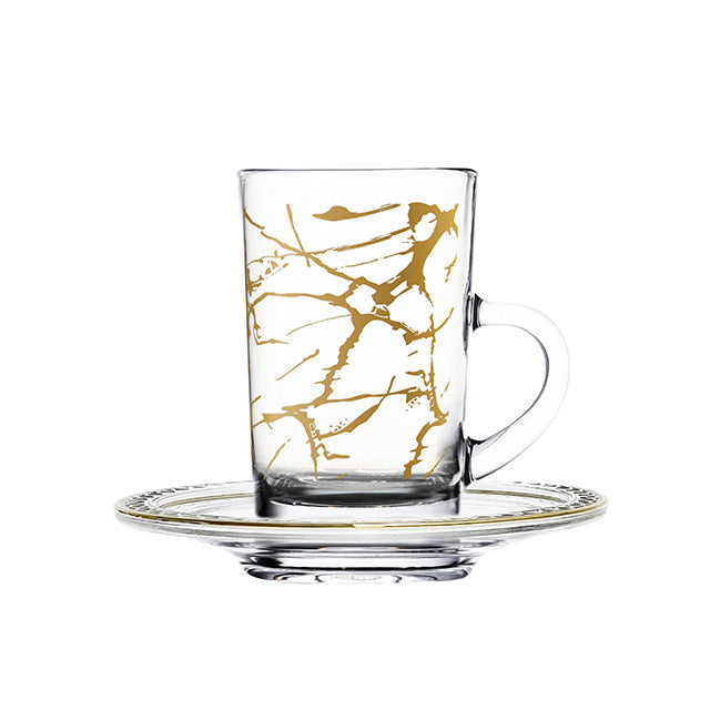 Dimlaj Touch Quartz Set of 6 Pcs Tea Cups and Saucers Gold - Premium Tea Cups from Dimlaj Touch - Just $135! 