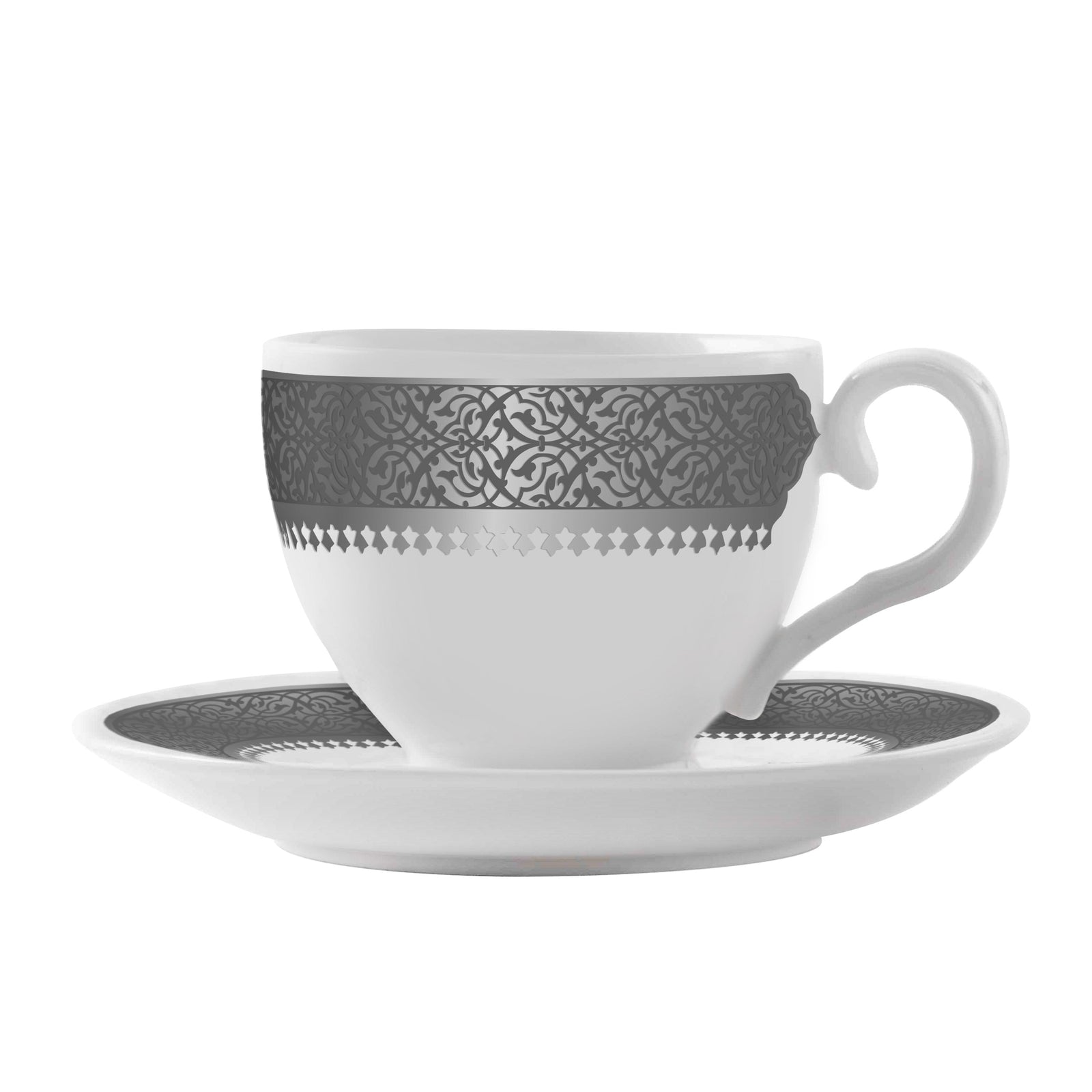 Dimlaj Cordoba Set of 6 Pcs Tea Cups and Saucers (Platinum) - Premium Tea Cups from Cordoba By Dimlaj - Just $265! 