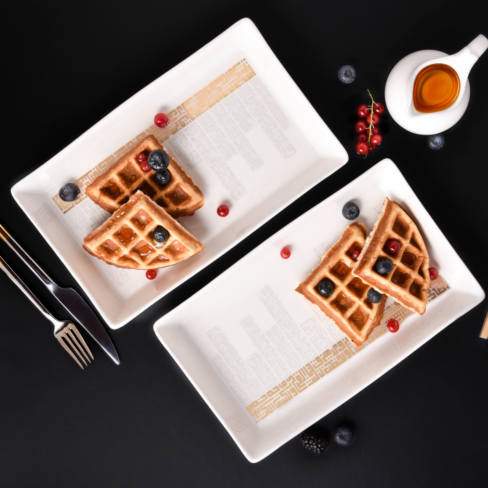 Dimlaj Abraj Set of 2 Pcs Medium Rectangle Plate (Gold) - Premium Porcelain Plates from Abraj By Dimlaj - Just $235! 