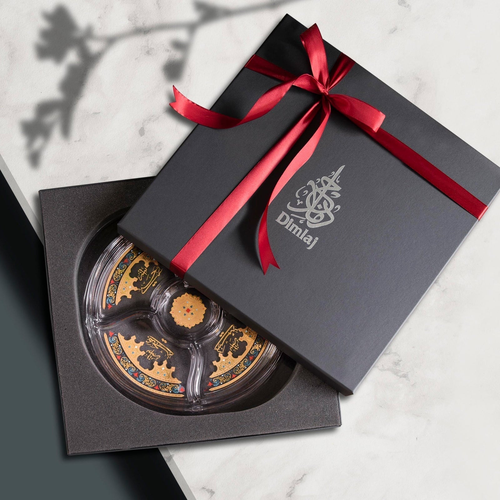 Dimlaj Suroor Divider Plate (Gold) - Premium Glass Plates from Suroor By Dimlaj - Just $265! 