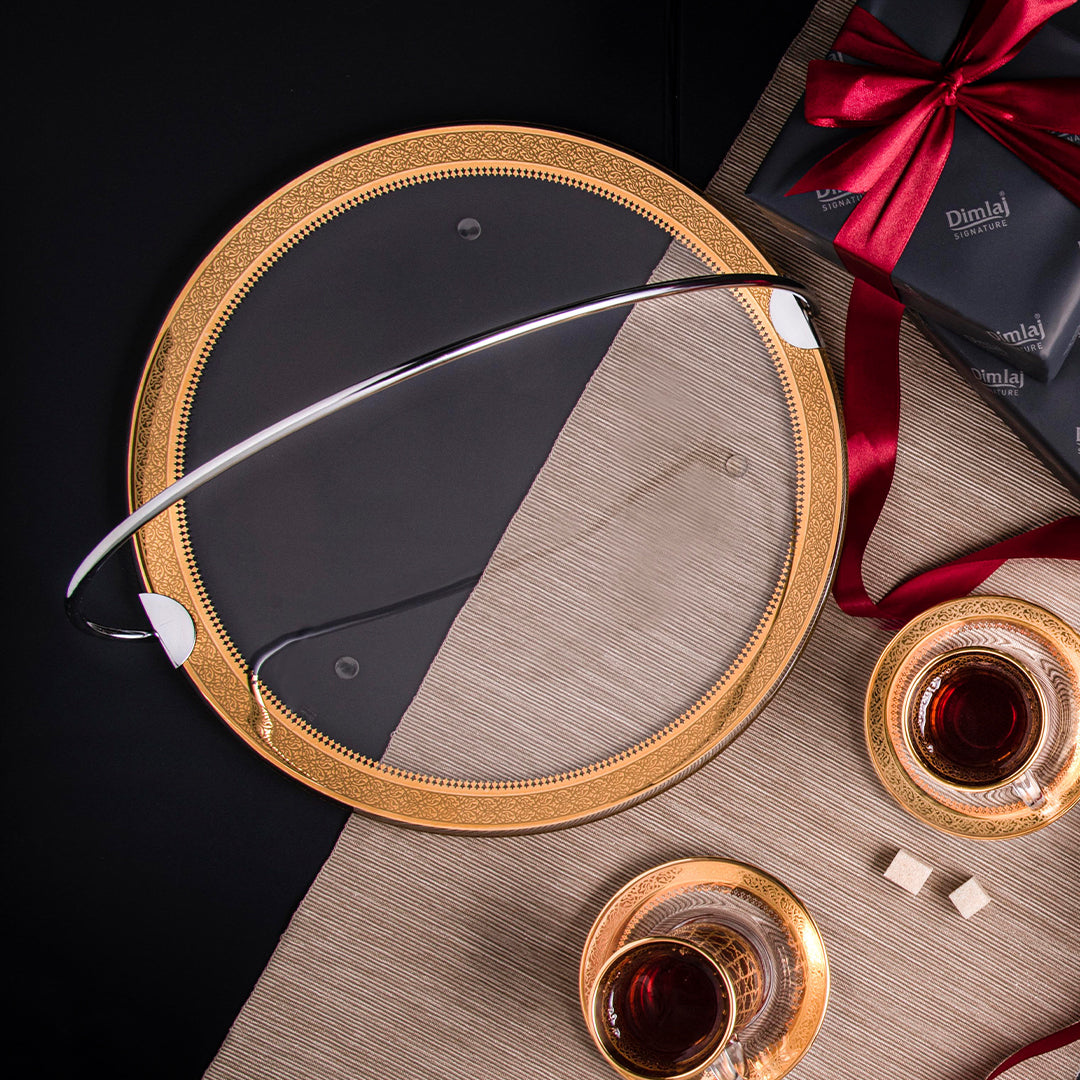 Dimlaj Cordoba Large Serving Tray with Handle (Gold) - Premium Stands from Cordoba By Dimlaj - Just $210! 