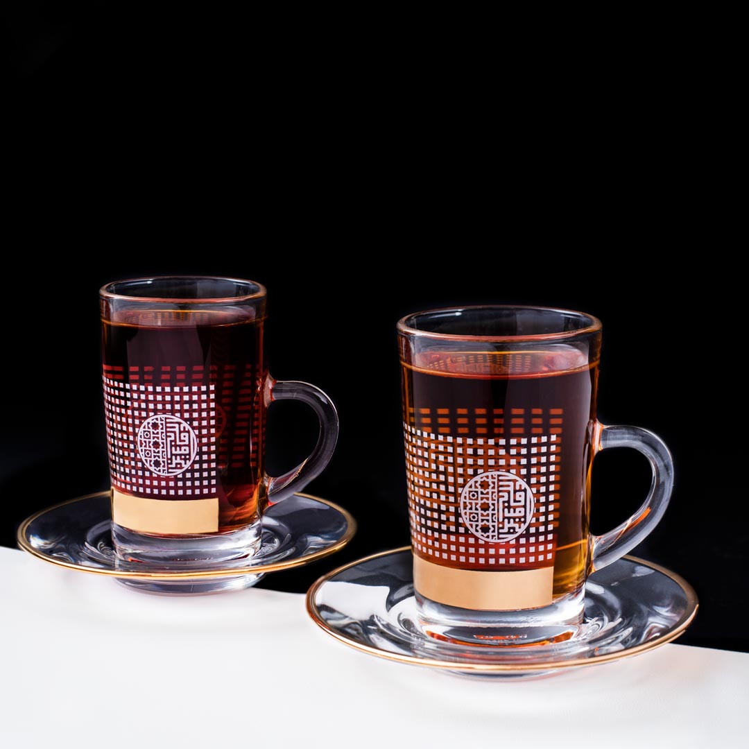 Dimlaj Havana Set of 6 Pcs Tea Istikanas and Saucers (Gold) - Premium Tea Istikans With Handle from Havana By Dimlaj - Just $200! 