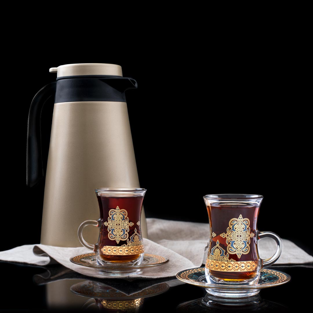 Dimlaj Rayhan Set of 6 Pcs Tea Istikanas and Saucers (Gold) - Premium Tea Istikans With Handle from Rayhan By Dimlaj - Just $235! 